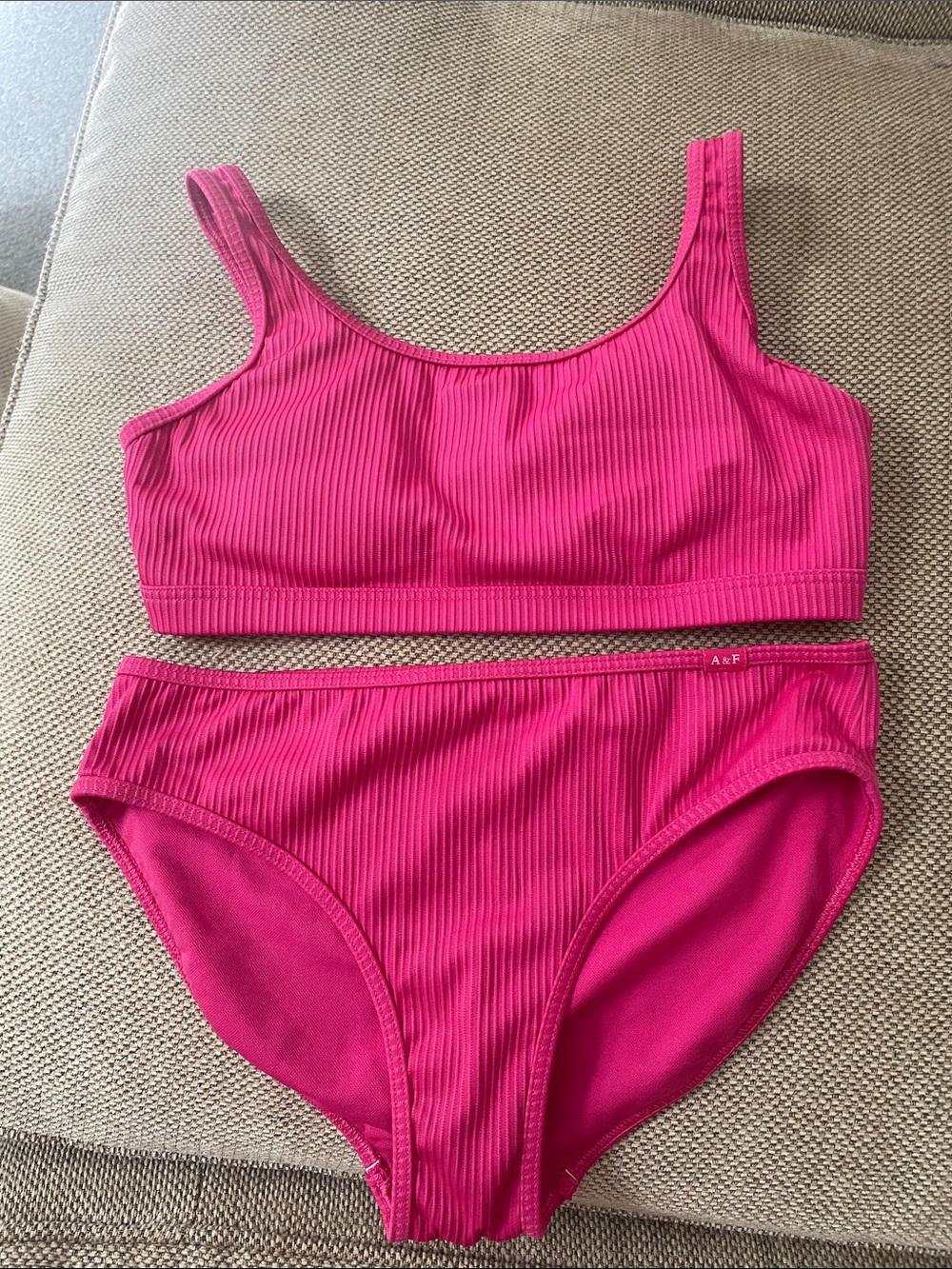 Abercrombie Kids Hot Pink Ribbed Scoop Bikini Set